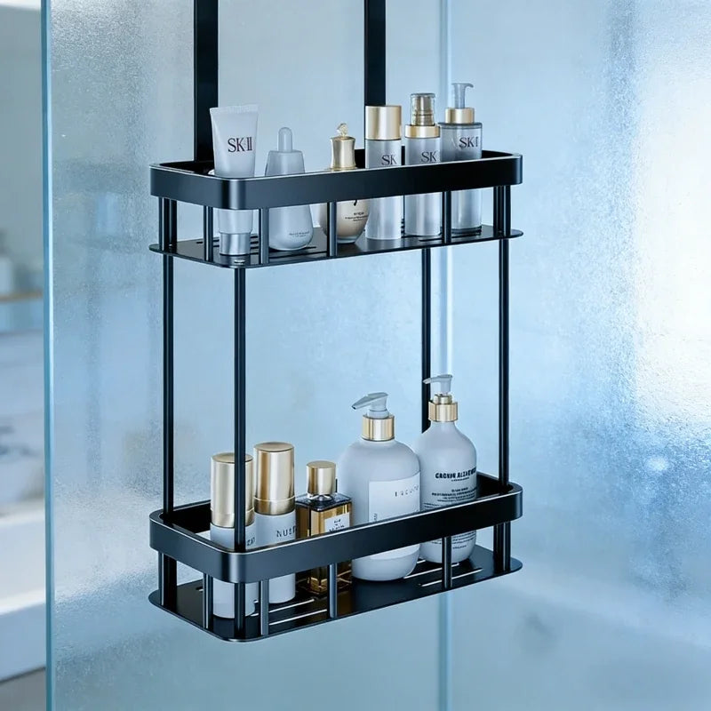 Double Layer Bathroom Shower Caddy Over The Door Hanging Storage Rack Toiletries Organizer Bathroom Shelf Supplies Accessories