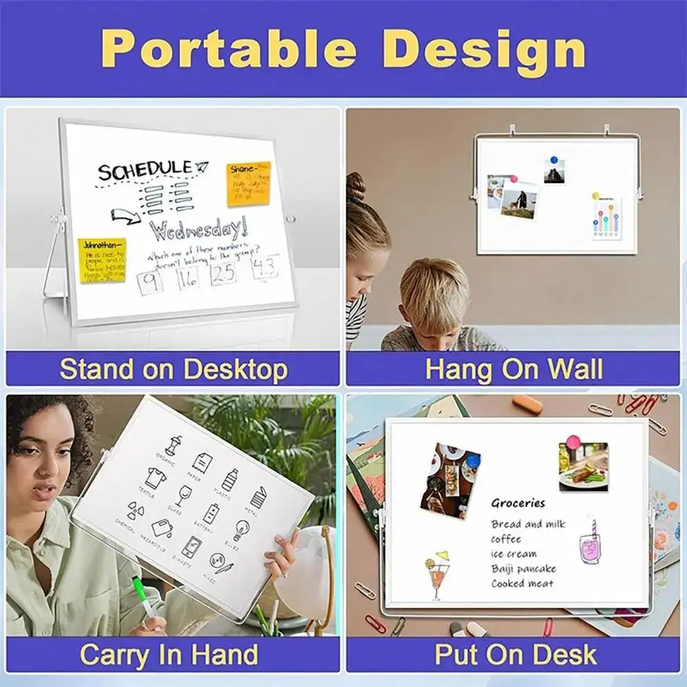 Portable Foldable Desktop Whiteboard Erasable With Bracket Writing Board Double Sided Use Message Board Home