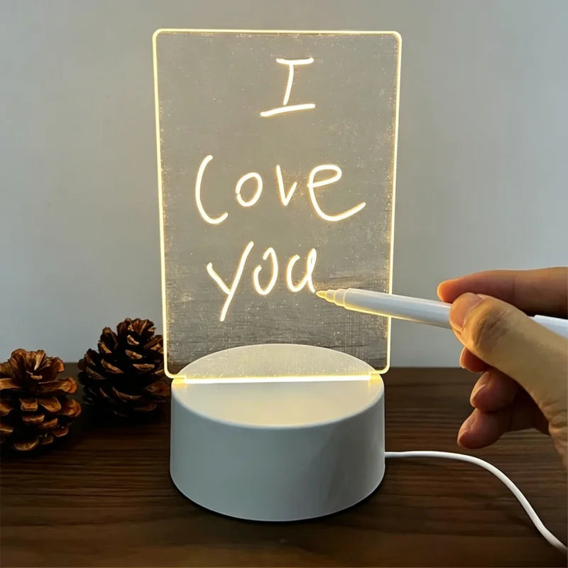 Transparent LED Night Light with Erasable Message Board & Calendar - USB Luminous Acrylic Desktop Ornament