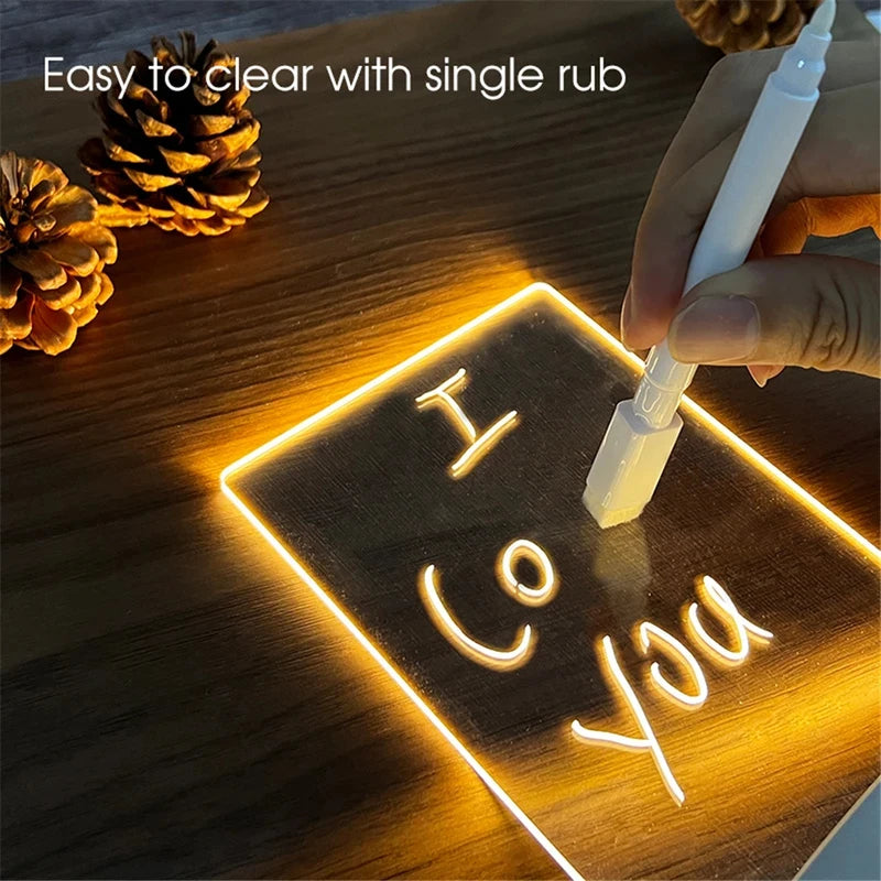 Transparent LED Night Light with Erasable Message Board & Calendar - USB Luminous Acrylic Desktop Ornament