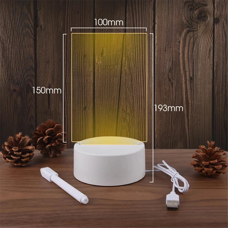 Transparent LED Night Light with Erasable Message Board & Calendar - USB Luminous Acrylic Desktop Ornament