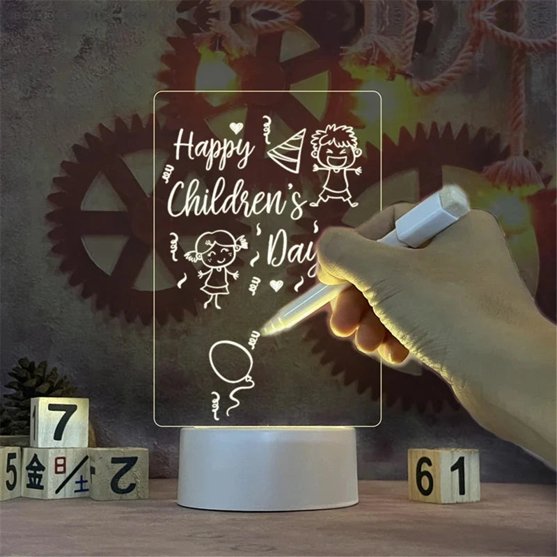 Transparent LED Night Light with Erasable Message Board & Calendar - USB Luminous Acrylic Desktop Ornament