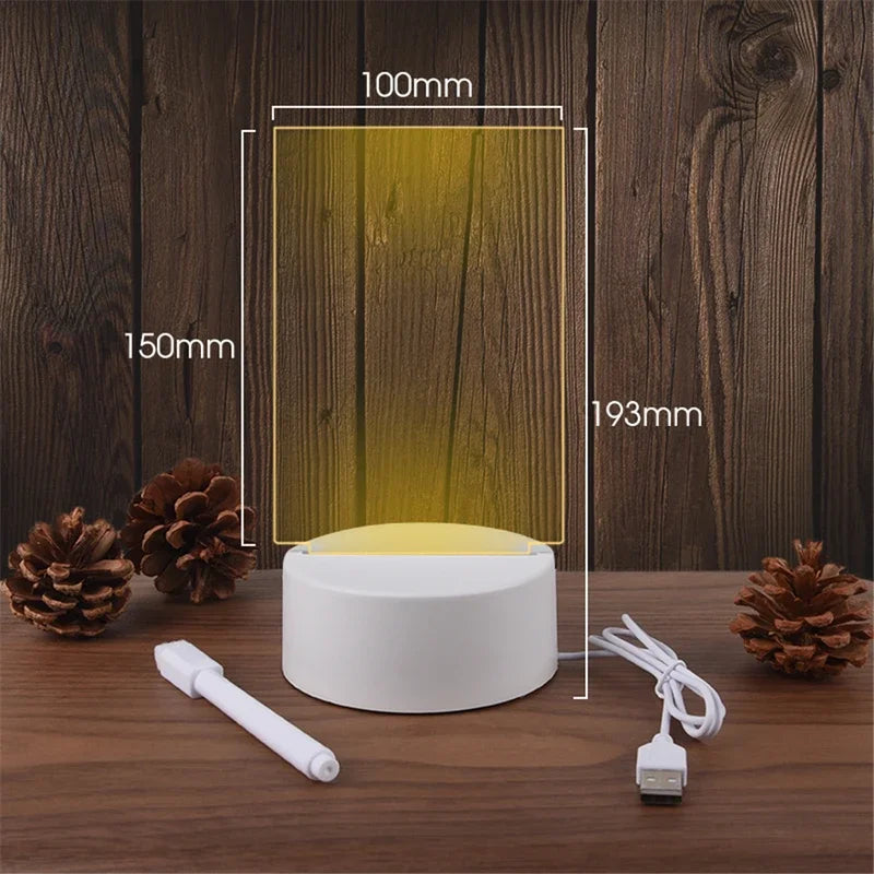 Transparent LED Night Light with Erasable Message Board & Calendar - USB Luminous Acrylic Desktop Ornament