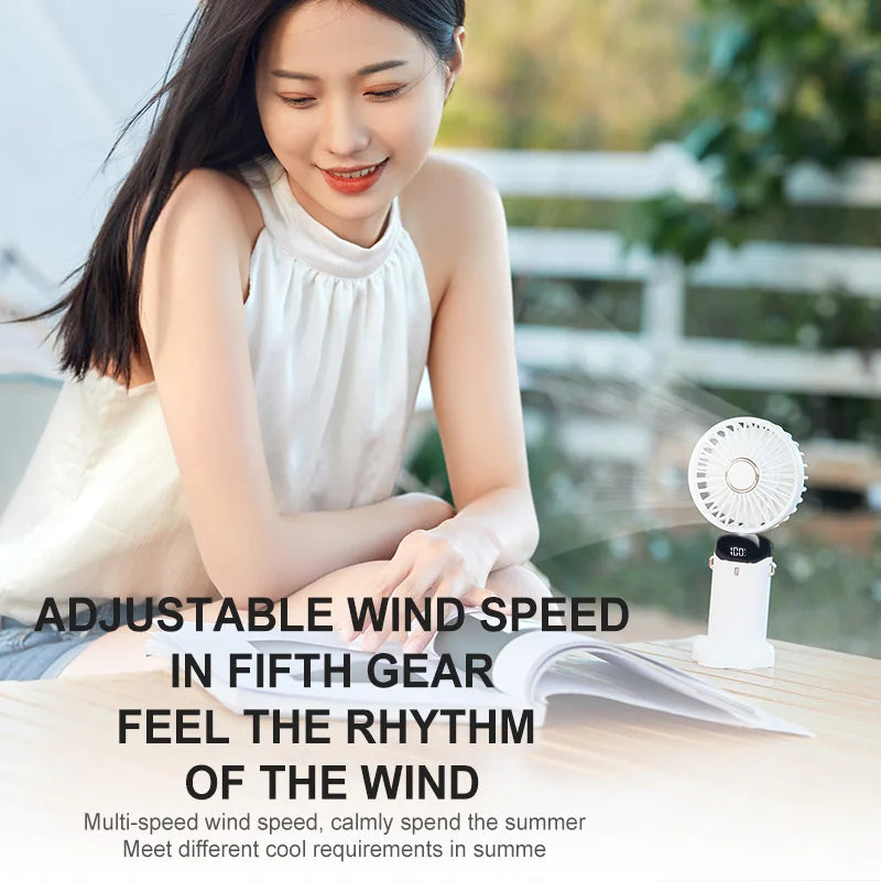 Portable Mini Fan With 5 Speeds USB Rechargeable Charging