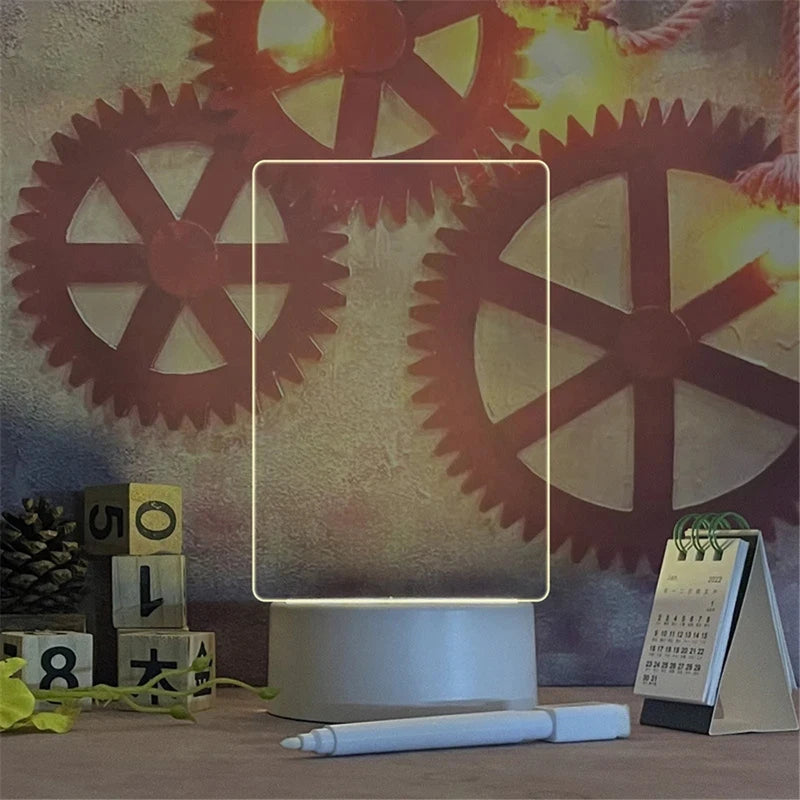 Transparent LED Night Light with Erasable Message Board & Calendar - USB Luminous Acrylic Desktop Ornament
