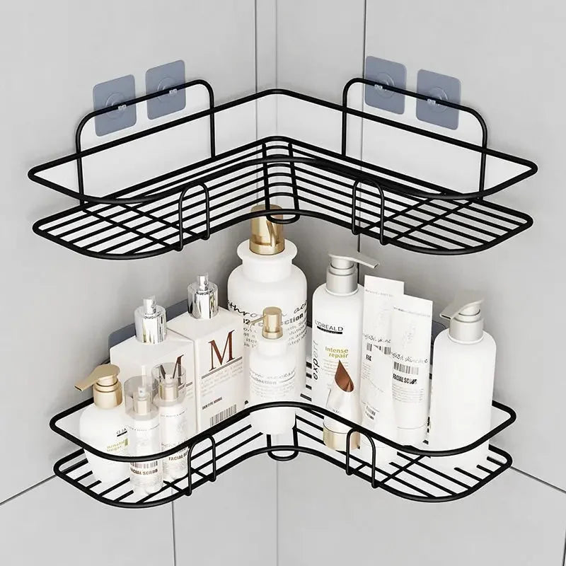 Stainless Steel Corner Shower Caddy, No-Drilling Wall-Mounted Bathroom Organizer, Multi-functional Storage Shelf For Kitchen