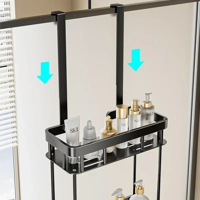 Double Layer Bathroom Shower Caddy Over The Door Hanging Storage Rack Toiletries Organizer Bathroom Shelf Supplies Accessories